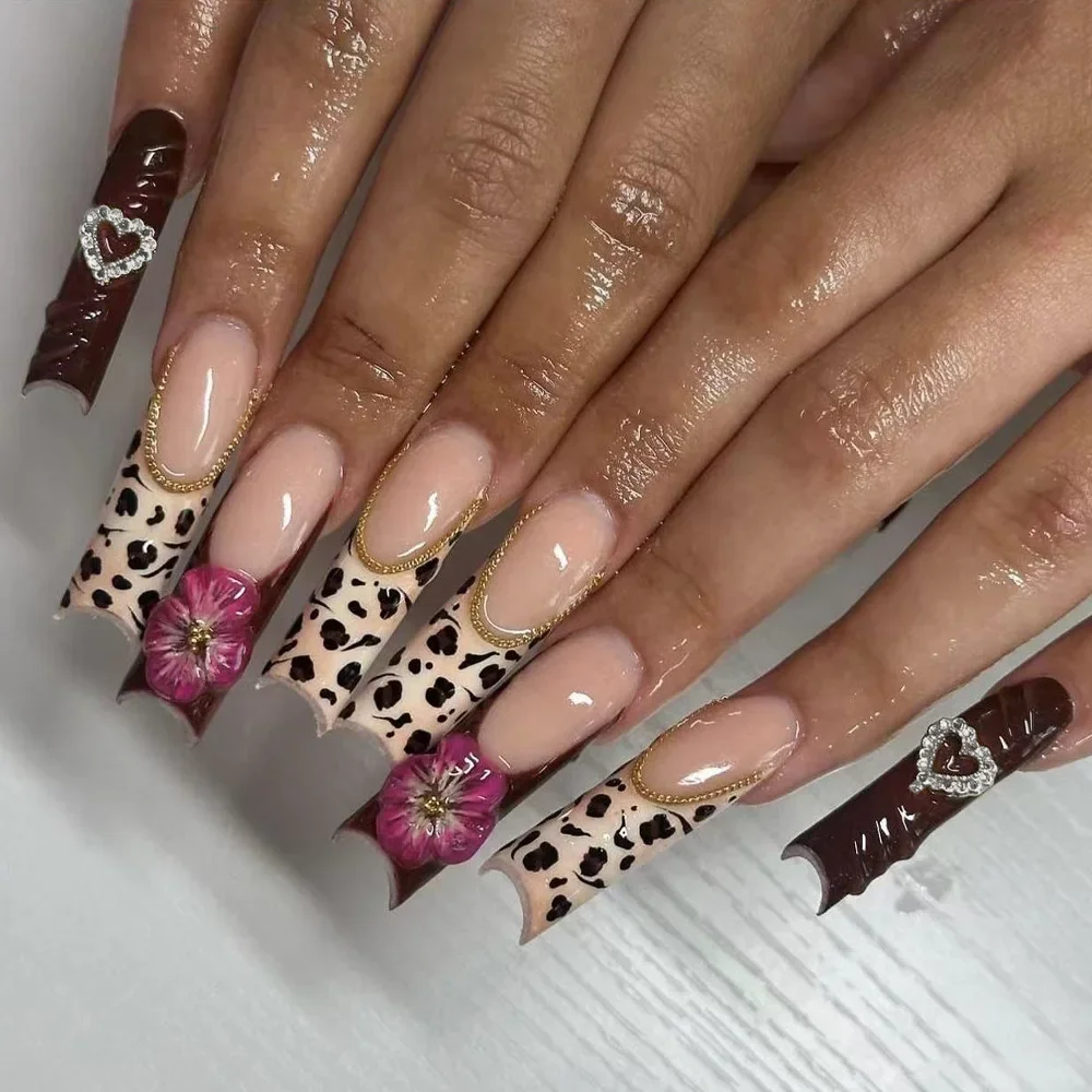 24 stuks Franse tip druk op nagels lange glitter strass kunstnagels draagbaar Y2k 3D vlinderdas ontwerpen nepnagels met geleilijm