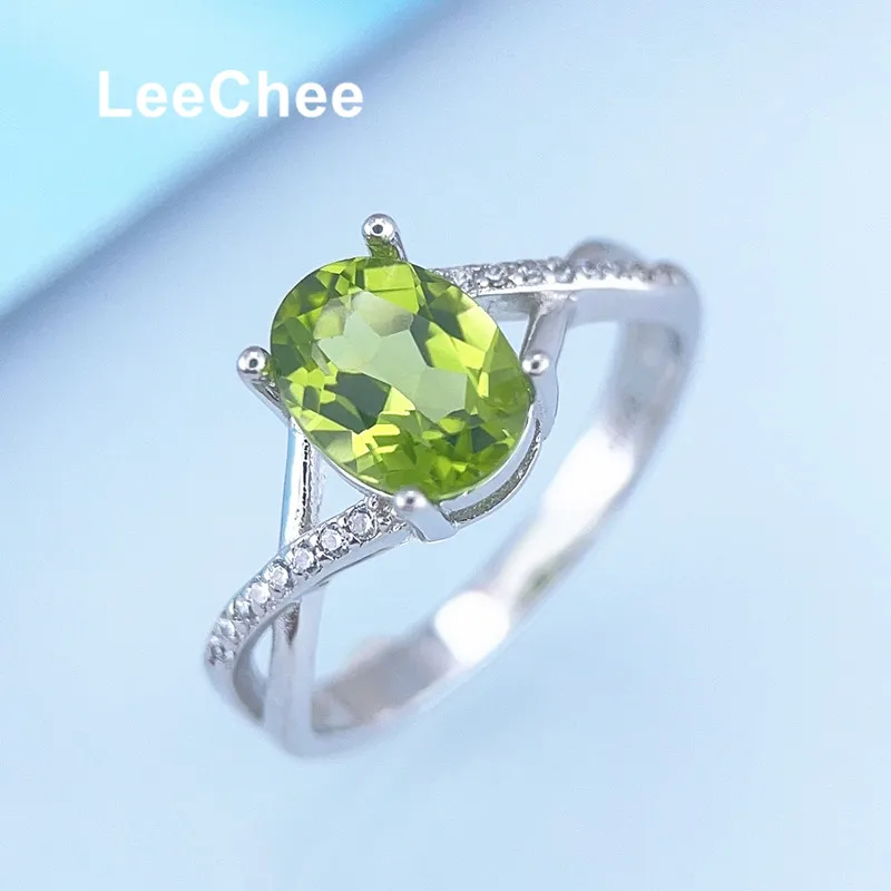 6*8MM Natural Peridot Ring for Women Birthday Party Gift Real 925 Sterling Silver Fine Jewelry 1.5CT Luxuriant Green Gemstone