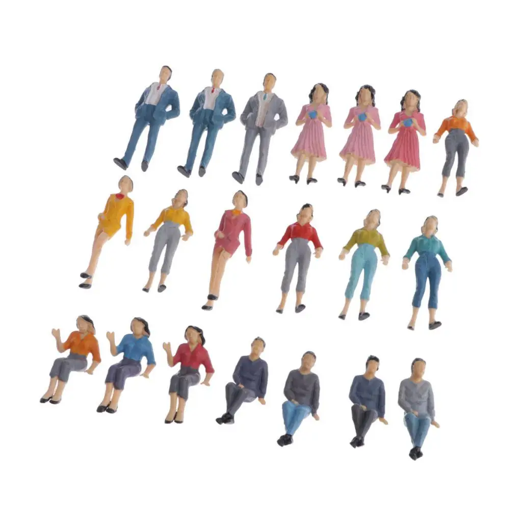 Pequenas figuras plásticas pessoas para cenas em miniatura, mini trens, arquitetônico, 1/25, 20pcs