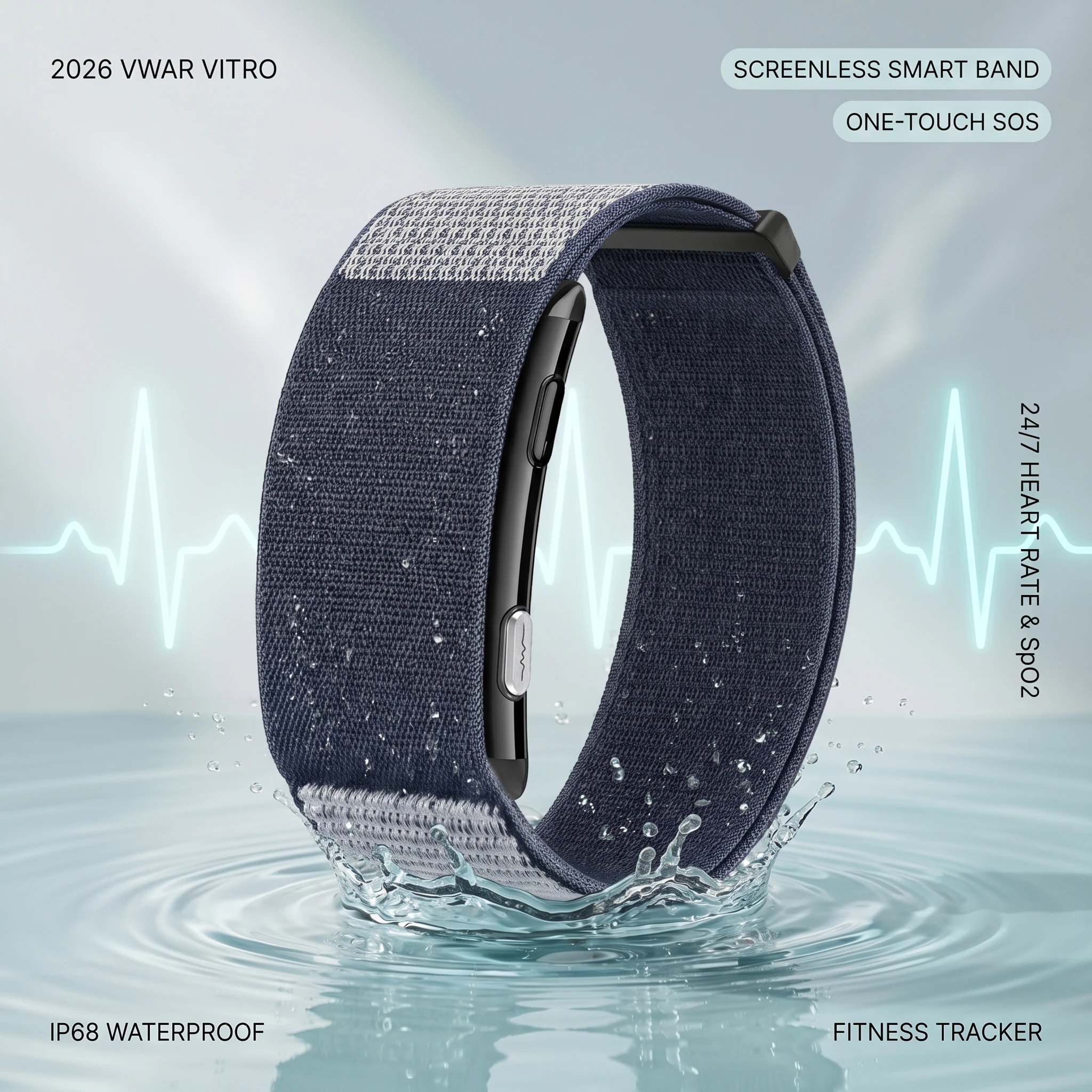 2026 VWAR Vitro Screenless Smart Band SOS Heart Rate Blood Oxygen Monitoring IP68 Waterproof Fitness Tracker Smart Bracelet New