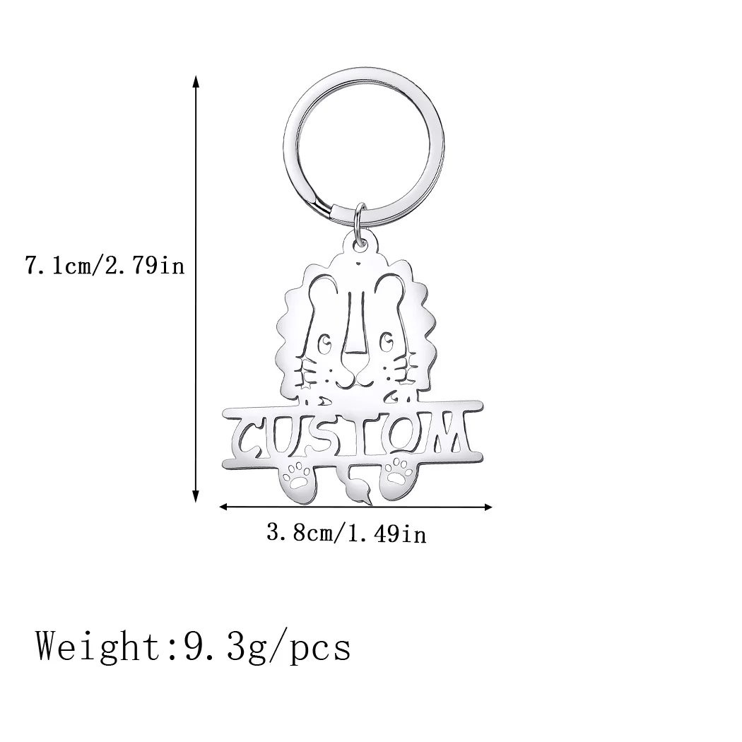 QIMING 맞춤형 이름 키체인, 동물 사자 펜던트 키링, 스테인레스 스틸 명판, 주얼리 선물, 남녀공용