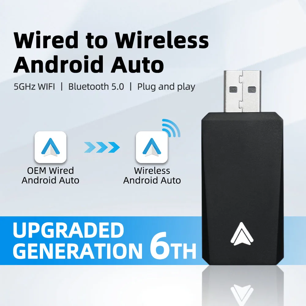 

New Upgraded 6.0 Mini Wired to Wireless Android Auto for Wired Android Auto Car Smart Ai Box Bluetooth WiFi Auto connect Map