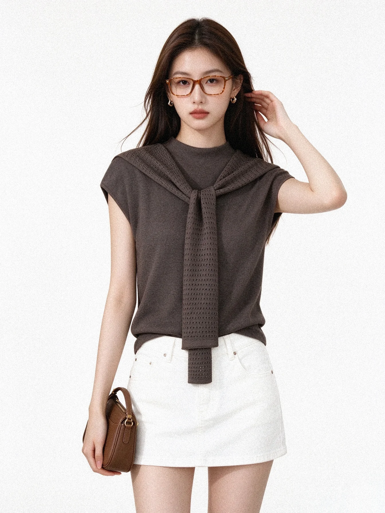 Soft Cozy Knitted Shoulder Wrap Top Letter Simple Slimming Commute Sleeveless Vest New Style Casual Universal Standard Fit
