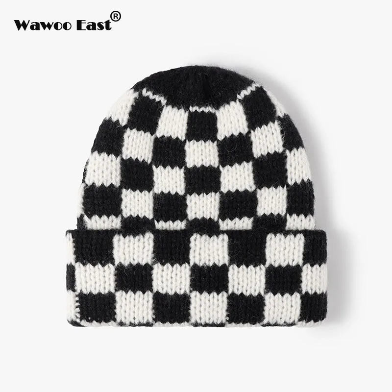 Unisex Winter Match Color Wool Beanies Female Trend Outdoor Casual Street Wear Fashion Cold Hat Warm Thick Knitted Cap for Men