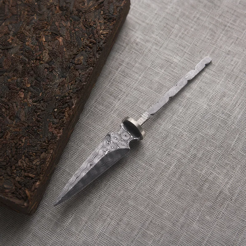 Rosette Damascus Steel Tea Knife Blank DIY Set Semi-finished Puer Tea Needle Multifunction Brick Tool Breaking Utensil