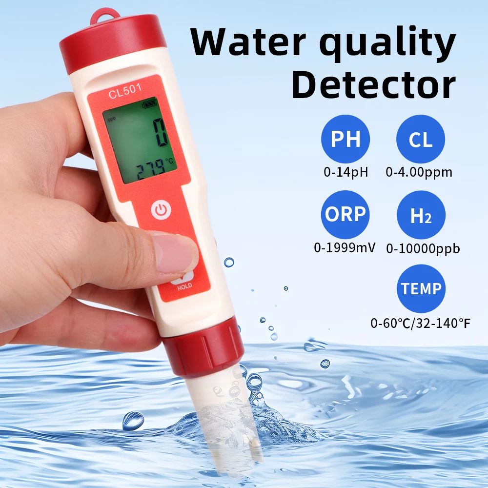 Medidor de Cloro Medidores de ph Orp h2 Temp Cl2 Detector Qualidade da Água Monitor Ferramenta Teste Filtro para Piscina Spa Água em