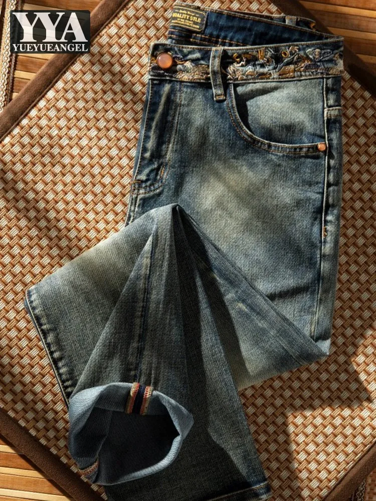 Mens Spring Summer Comfortable Butterfly Embroidery Denim Pants Versatile Streetwear Casual Jeans Breathable Straight Trousers