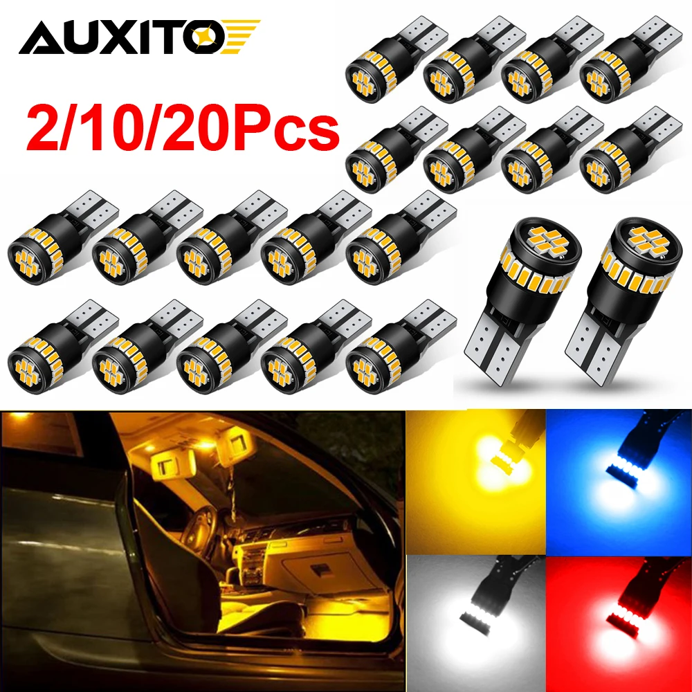 20/10/2Pcs AUXITO T10 W5W LED Bulb Canbus Amber Yellow Clearance Lamps Parking Interior Side Light 12V No Error White Red Blue