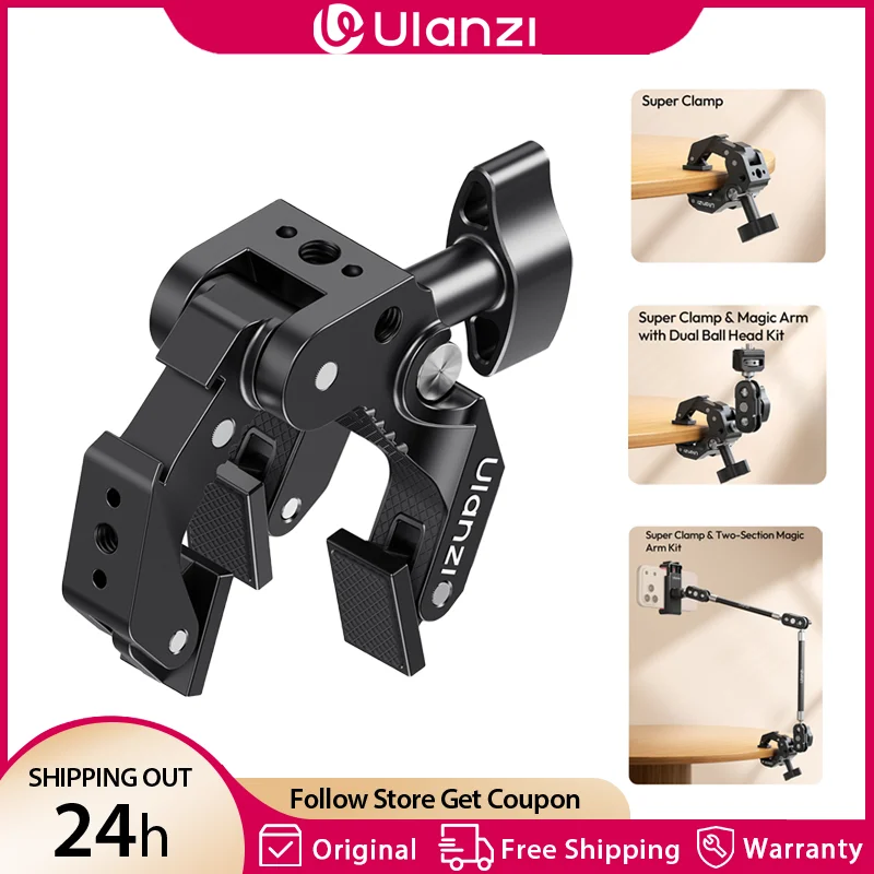 Ulanzi CO78 Super Clamp Magic Arm kit with 360° Dual Ballhead 1/4 Screw Cold Shoe for DSLR Camera Accessories Studio Photography