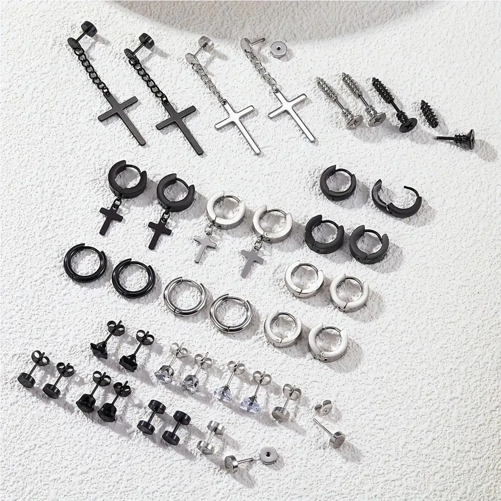1/20Pairs Fashion Retro Stainless Steel Earring Set Tragus Ear Cartilage Hypoallergenic Piercing Jewelry For Women And Men Gift