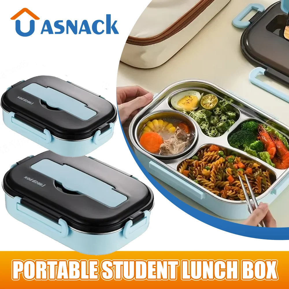 

Portable Four Compartments Partition Lunch Box Stainless Steel Student Lunch Box Commuter Heating Lunch Box Microwave Heating