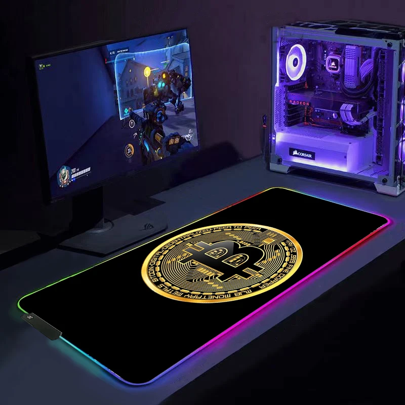 Bitcoin Gaming Mouse Mat Anime Accessories Gamer Keyboard Pad Mousepad Rgb Computer Table Desk Protector Deskpad Carpet Pc Mause