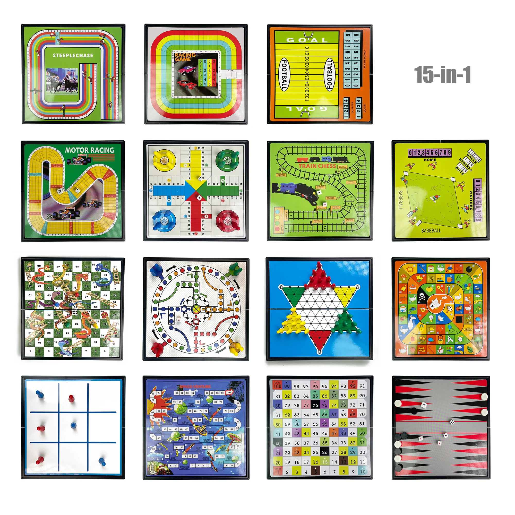 15 in 1 Foldable Magnetic Board Game Set Portable Plastic Tabletop Travel Outdoor Classic Family Game Collection