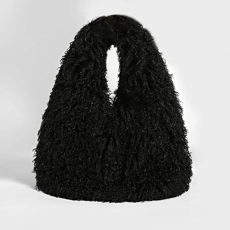 Luxus Flauschige Tote Frauen Schulter Tasche Lamm Wolle Faux Pelz Taschen für Frauen Winter Große Kapazität Shopper Plüsch Designer Handtaschen – Detail 5