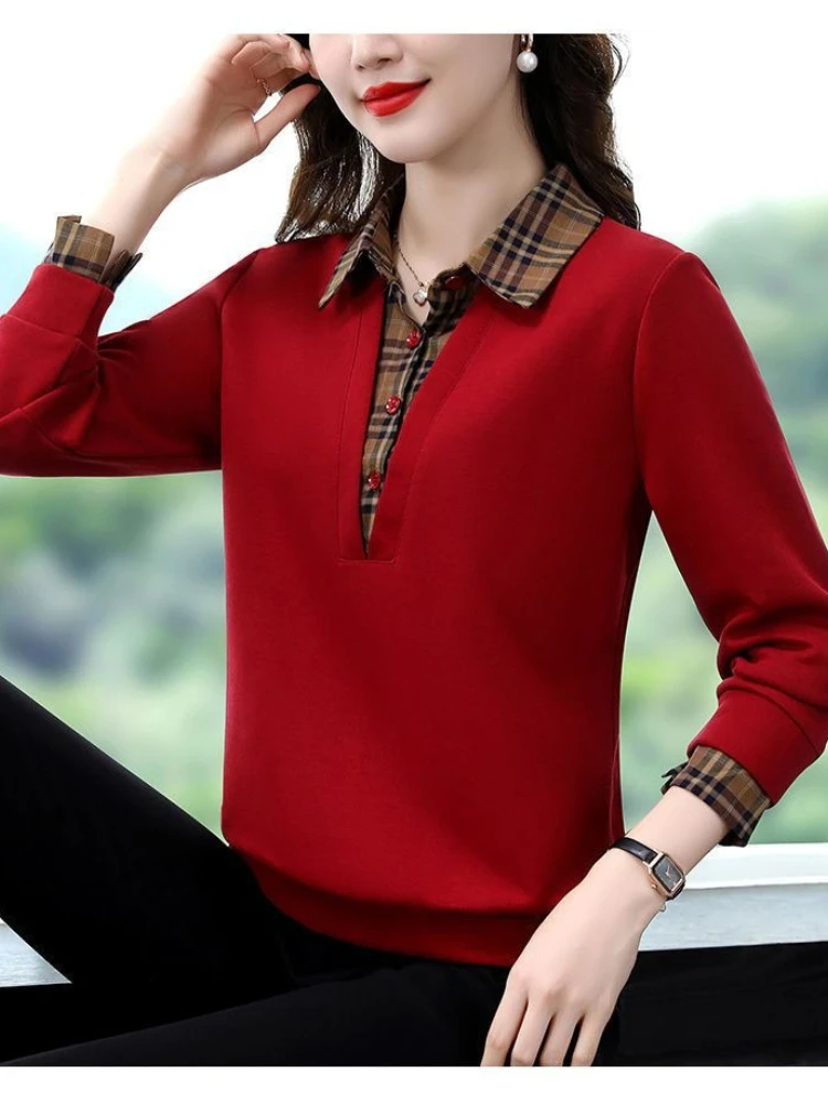 الخريف أزياء الربط منقوشة طويلة الأكمام المرأة أعلى بسيط وهمية اثنين النمط الأجنبي قميص بولو مصمم تي شيرت المرأة الفاخرة #5