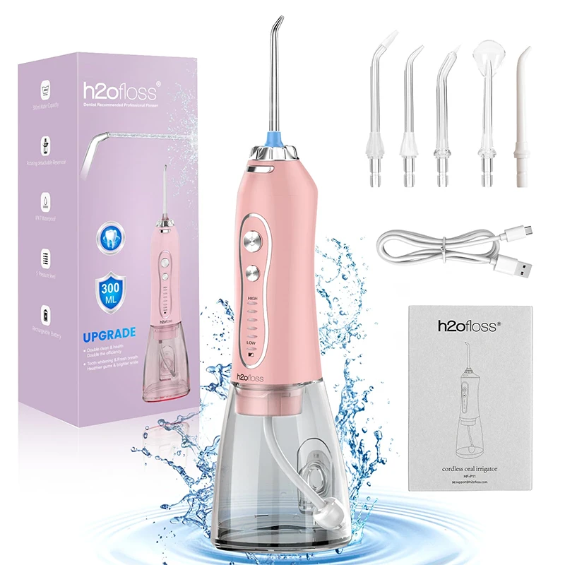 H2ofloss Draadloze Waterflosser 140PSI 5 Modi 5 Tips 300ml 2500mAh USB Oplaadbare Draagbare Monddouche voor Tandenreiniging