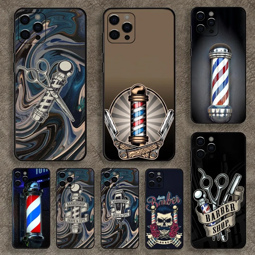 Barber Shop Hair Stylist Salon Phone Case For Apple iPhone 15,14,13,12,11,Pro,X,XS,Max,XR,Plus,Mini Soft Black Cover