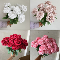 9Heads Diamond Roses Bouquet Artificial Flower White Ivory Red Brown Rose Fake Rose Fake Rose Living Room Decoration Wedding