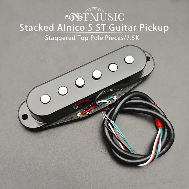 Alnico 5 Stacked Pickup for ST Guitar Noise Reduction Staggered Top Pole Pieces Vintage Tone Noiseless Split Coil