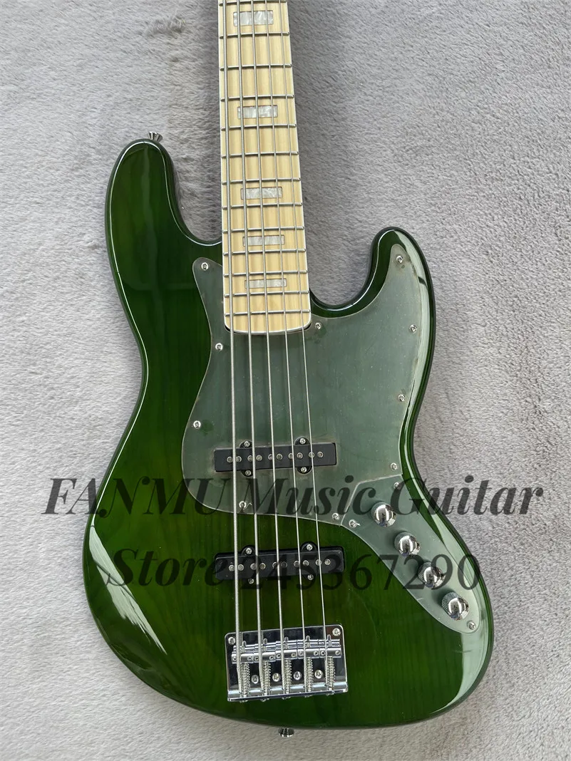 Green Bass 5-string electric bass Ash wood body acrylic shield Maple neck Square white shell Inlay active battery