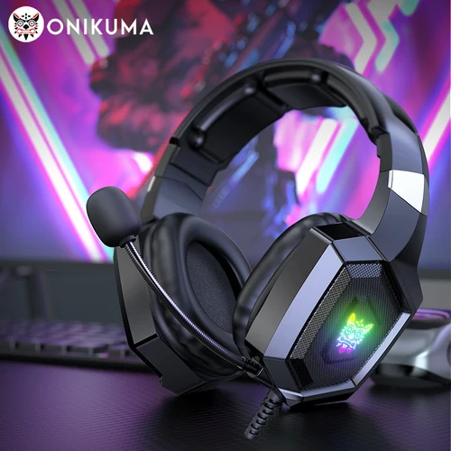 ONIKUMA K8 Auriculares para juegos con micrófono HD flexible Luz RGB Sonido envolvente Auriculares con cable para jugadores de PC Juegos Xbox