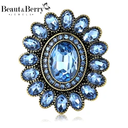 Beaut&Berry Luxury Crystal Sunflower Brooches for Women Unisex Glass Pins Casual Party Accessories New Gifts Friends Decoration
