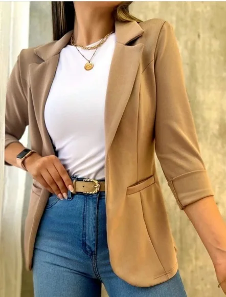 Chaqueta de manga larga para mujer, Blazer de Color liso, traje de viaje sencillo, ropa de otoño, novedad de 2023