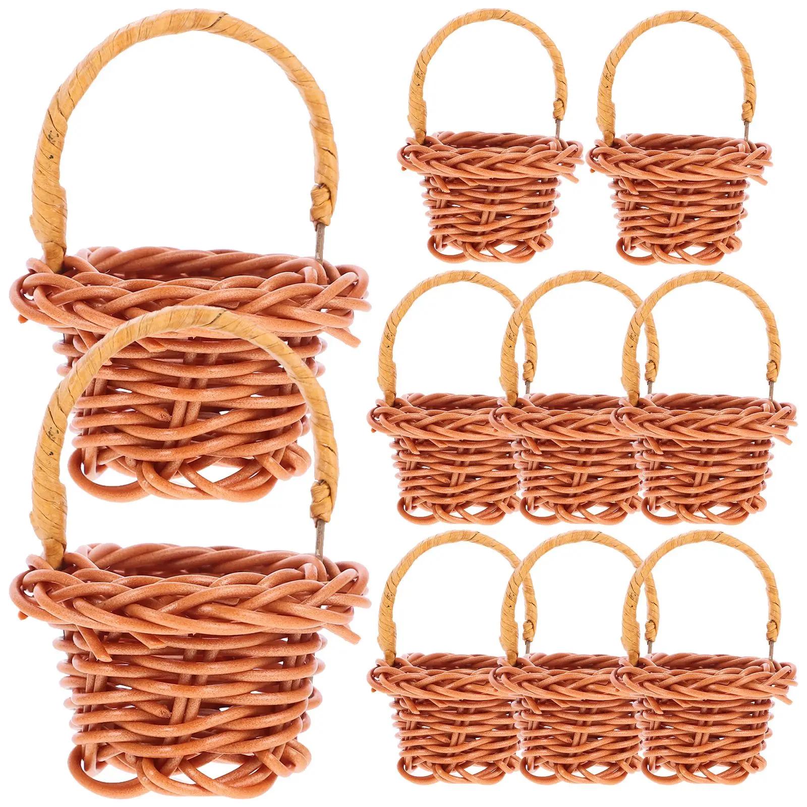 10PCS Mini Hand Small Flower Basket Carried Woven Rattan for Home Decoration Photography Props Hanabass Dollhouse Easter