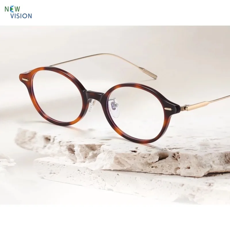 

2025 японские ацетатные титановые женские круглые черепаховые очки ручной работы в оправе, модные мужские очки в стиле ретро для близорукости с защитой от синего света