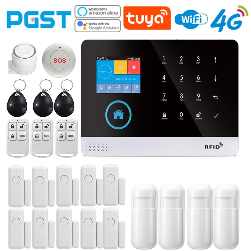 PGST 홈 GSM 와이파이 지능형 경보 시스템, 스마트 라이프 앱으로 제어, 홈 무선 보안 장치, 알렉사와 작동, 4G