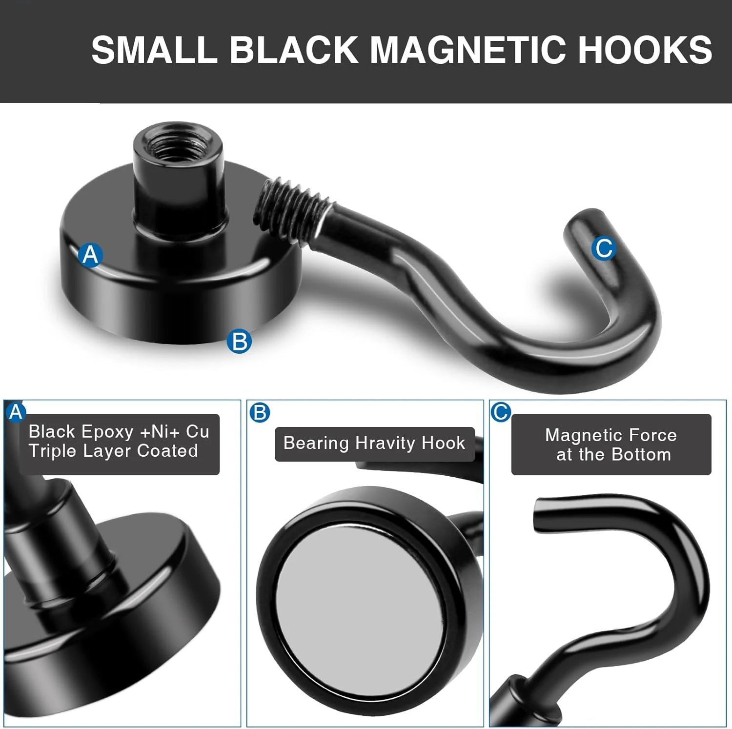 10pcs Strong Magnetic Hook Heavy Duty Powerful Rare Earth Neodymium Magnet with Hook For Suspension Magnetic Hook Power Cruise