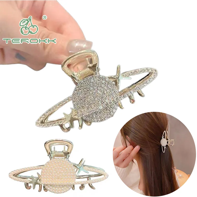 

Dazzling Pearl and Rhinestone Planet Hair Clip; Versatile Shark Grip for Women and Girls; Remarkable Hair Accouterment Gift.