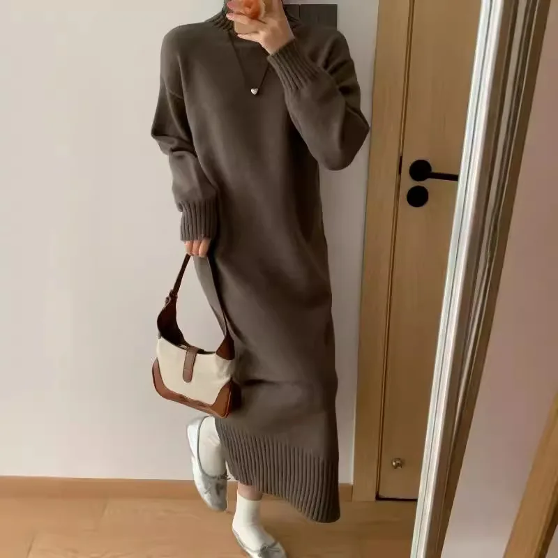 

New Autumn Winter Inner Knitted Dress Loose Fit Elegant Lazy Base Sweater Women