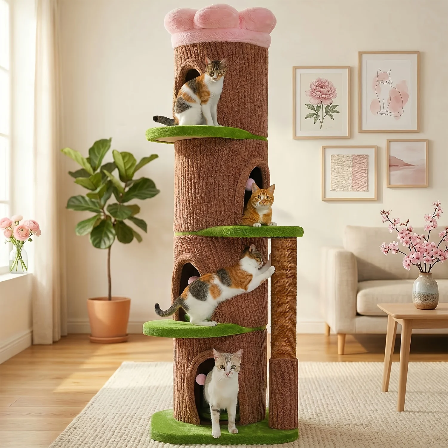 

68.5" Extra Large Cat Tree Tower, Forest Cat Tower with Flower Top Bed, Cat Bed for Multi-Cat Households, Cat Toys for Indoor, Cat Scratcher, Cat Condo, Local Warehouse Cat House, Thick Cat Scratching Post, Cat Climb Furniture, Christmas Gifts