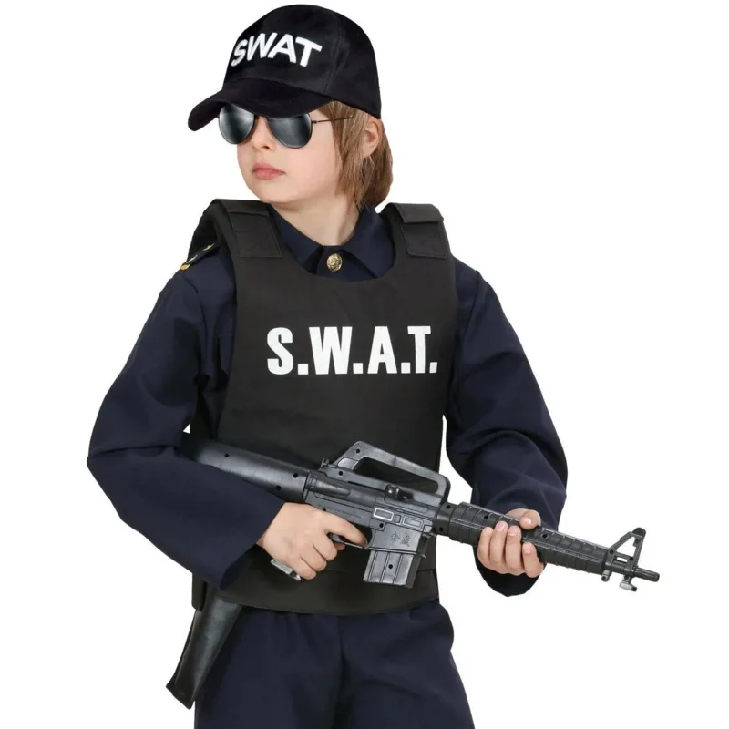 Kids Cosplay Policeman Swat Bulletproof Cap Hat Costume Sets Fancy Role Play Outfit Children Christmas Carnival Dress Up Party N