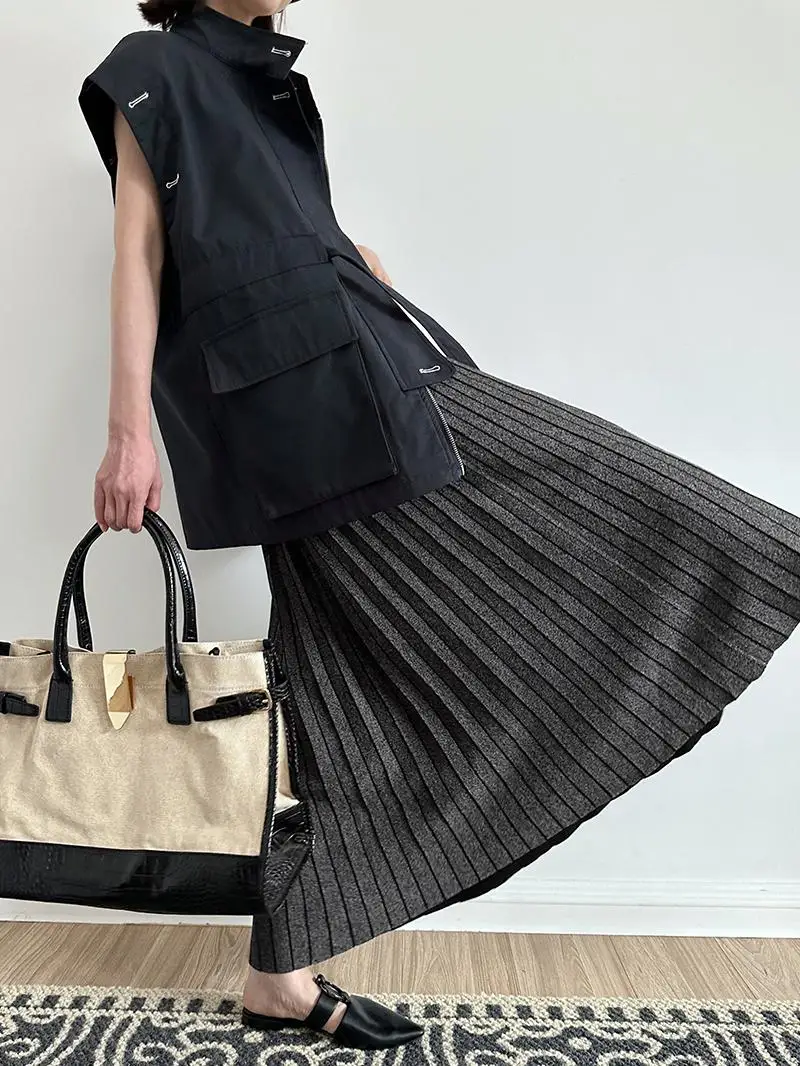 

VANZOVIVILLY Design Double-Sided Wear Knitted A-Line Midi Skirt Women's High Waist Drapey Long Skirt Autumn Winter Faion