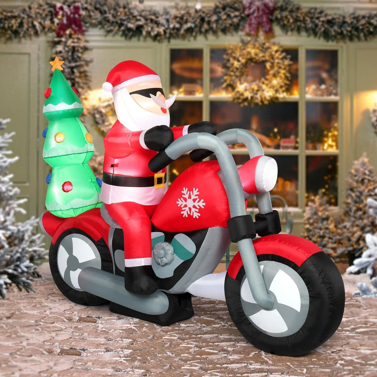 Christmas 6FT Inflatable Santa Claus Riding Motorcycle Xmas Holiday Party Decor