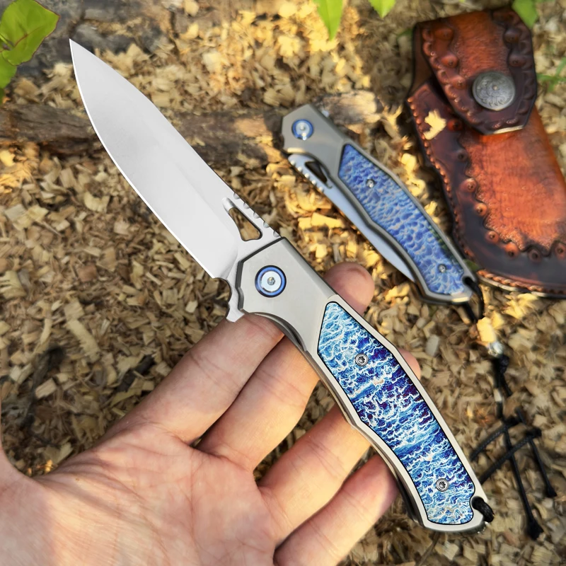 M390 Steel Folding Pocket Knife, Men's Everyday Carry Knife, TC4 Titanium Handle, Ideal Adventure, Outdoor Camping, and EDC Use