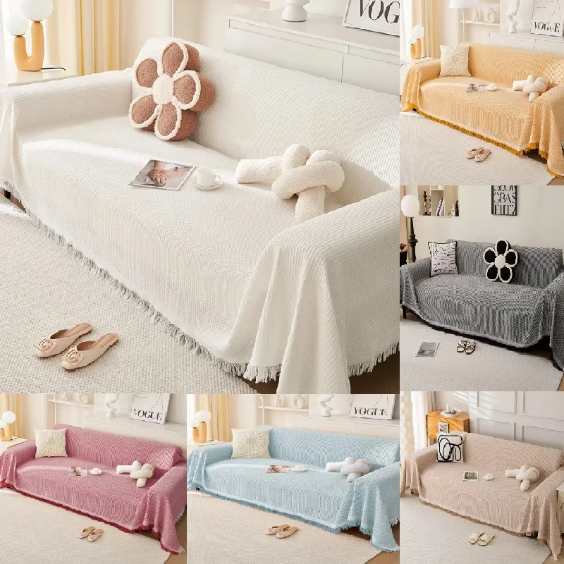 Sofa Towel with Full Coverage Ins Cream Wind Cotton Yarn Camping Blanket Sofa Cushion Cover All Season Universal All Inclusive