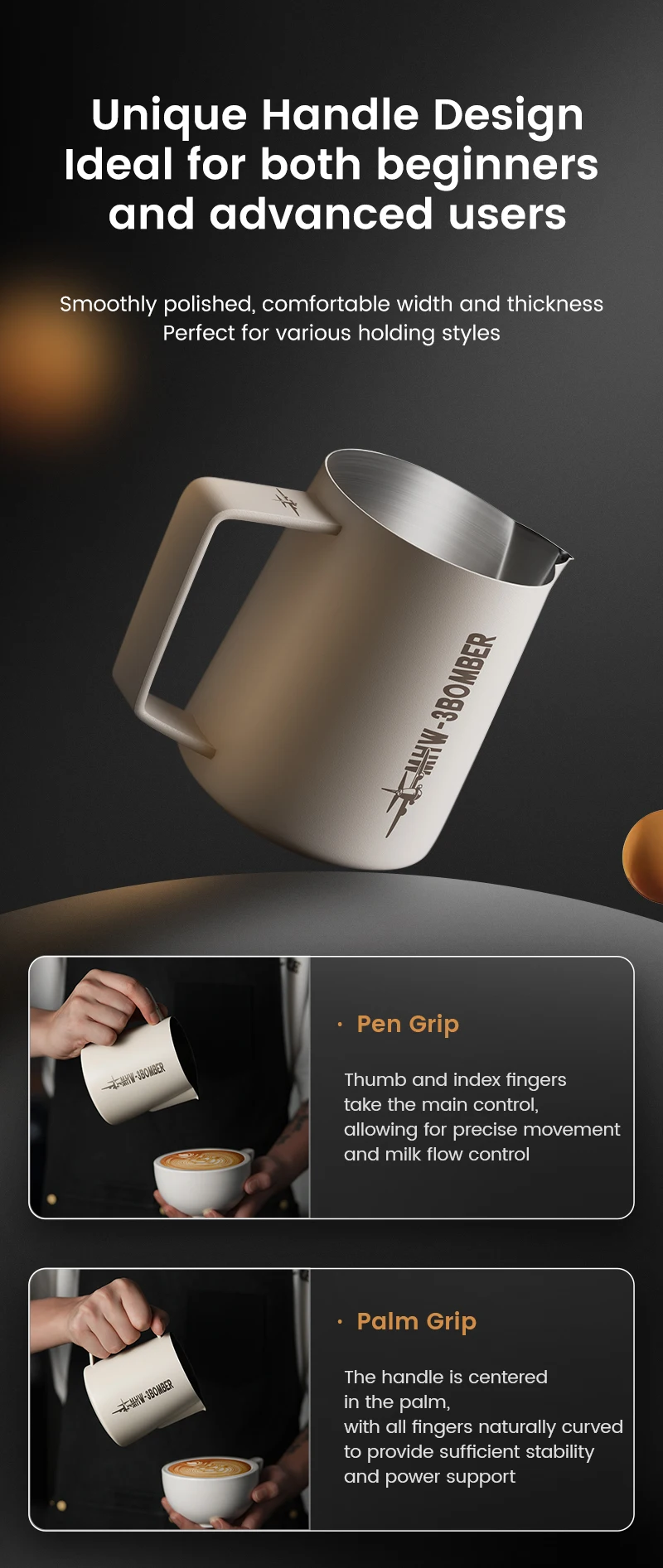 MHW 3BOMBER 400/700 ml Milchaufschäumkrug Dampfgarer Tasse Große Kapazität Milchschaumkrug Milchdampfende Latte Werkzeuge Kaffeezubehör – Detail 7