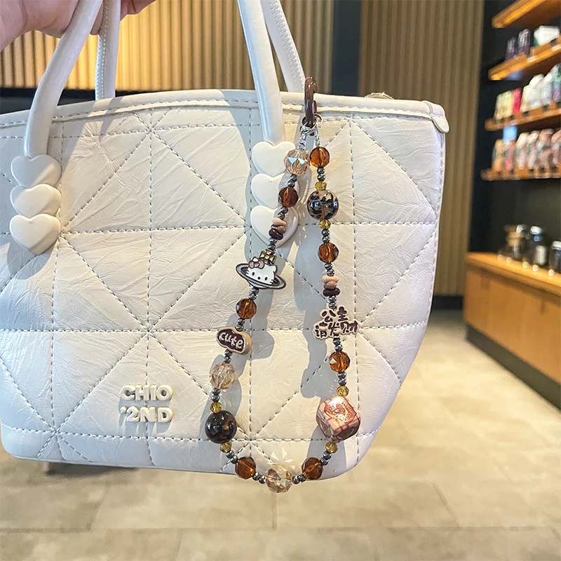 산리오 만화 헬로키티 비즈 체인 애니메이션 폰 체인 귀여운 백팩 펜던트 귀여운 키체인 모바일 케이스 액세서리 선물