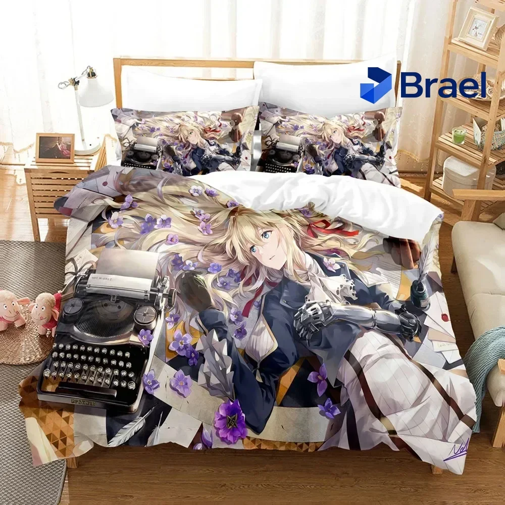 Exquisite Anime The Violet Evergarden Bedding Sets Duvet Cover Set With Pillowcase Twin Full Queen King Bedclothes Bed Linen Hom