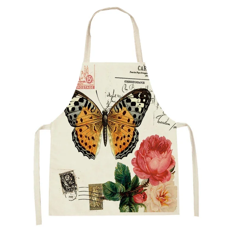 Retro Watercolor Flower Bird Pattern Cleaning Aprons Home Cooking Kitchen Aprons Linen Adult Kids Bibs Cooking Baking Apron