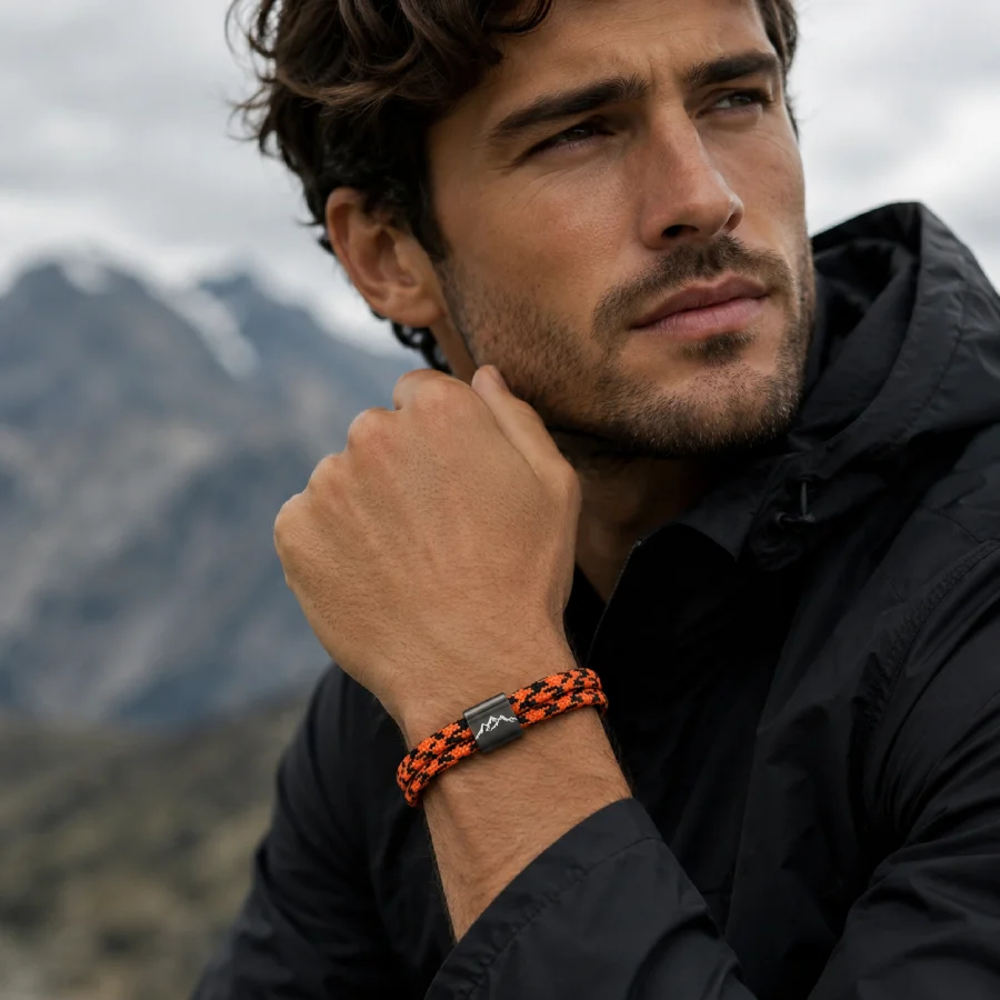Men Mountain Logo Paracord Bracelet Adjustable Camo Rope Wristband Outdoor Hiking Survival Jewelry Wrist Accessory Versatile