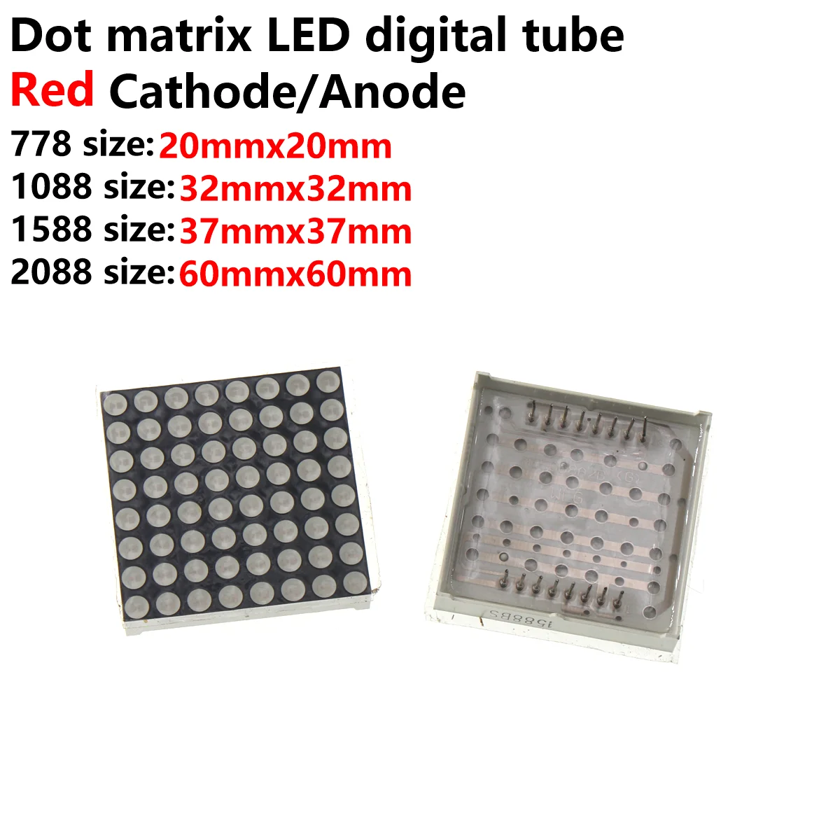 

5PCS 8X8 Dot matrix LED Nipeted led Diode 1.9 3.0 3.75 5.0mm Red highlight 788 1088 1588 2088