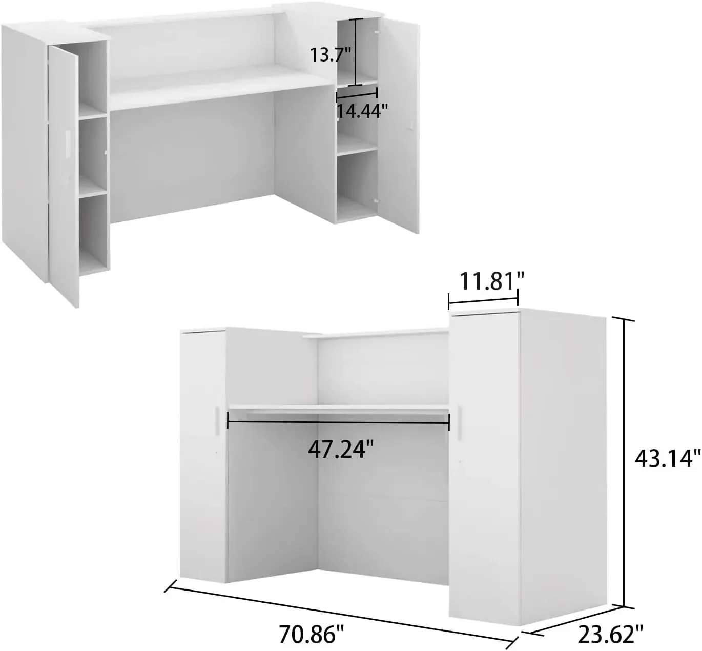 Front Desk Reception Counter with 2 Lockers & Adjustable Shelves, Reception Desk Retail Counter, 47.2” Desktop