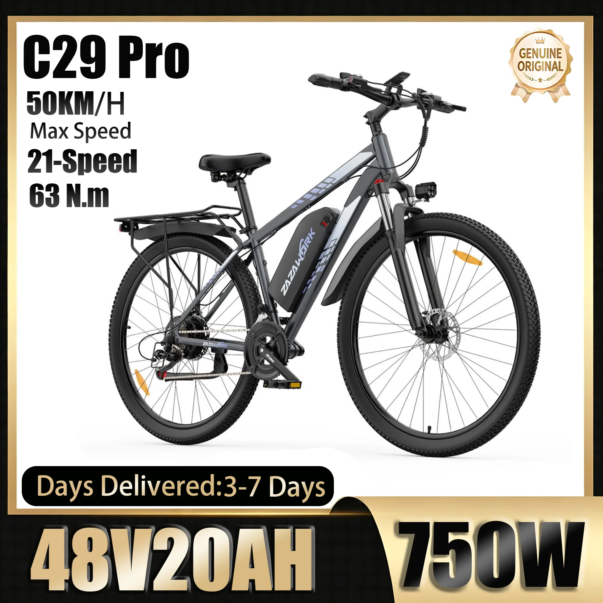 ZAZAWORK C29 Pro E-Bike 750W Motor 48V20AH Batterie Hydraulische Bremse 63N.m Elektrofahrrad 29-Zoll-Reifen 21-Gang-Mountainbike 【Elektrofahrrad】 App-Verbindung