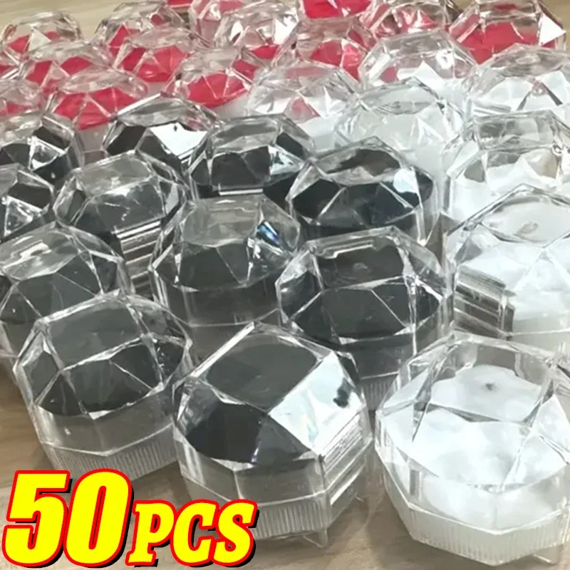 1-50pcs Crystal Acrylic Ring Box Portable Diamond Shaped Earrings Display Case Transparent Caskets Jewelry Packaging Gift Boxes