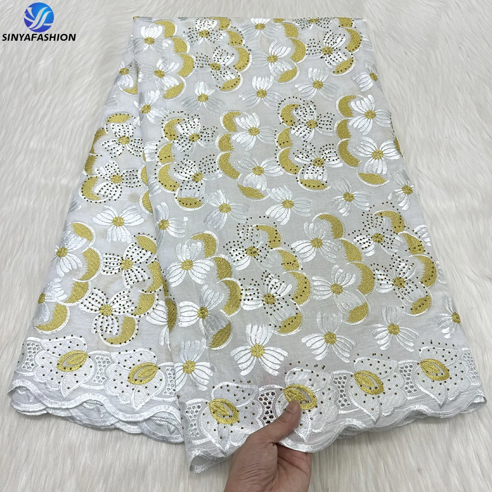 

Sinya Popular African Swiss Lace Fabric 2025 High Quality Embroidered Stones 100% Cotton Bridal Wedding Party Voile Lace