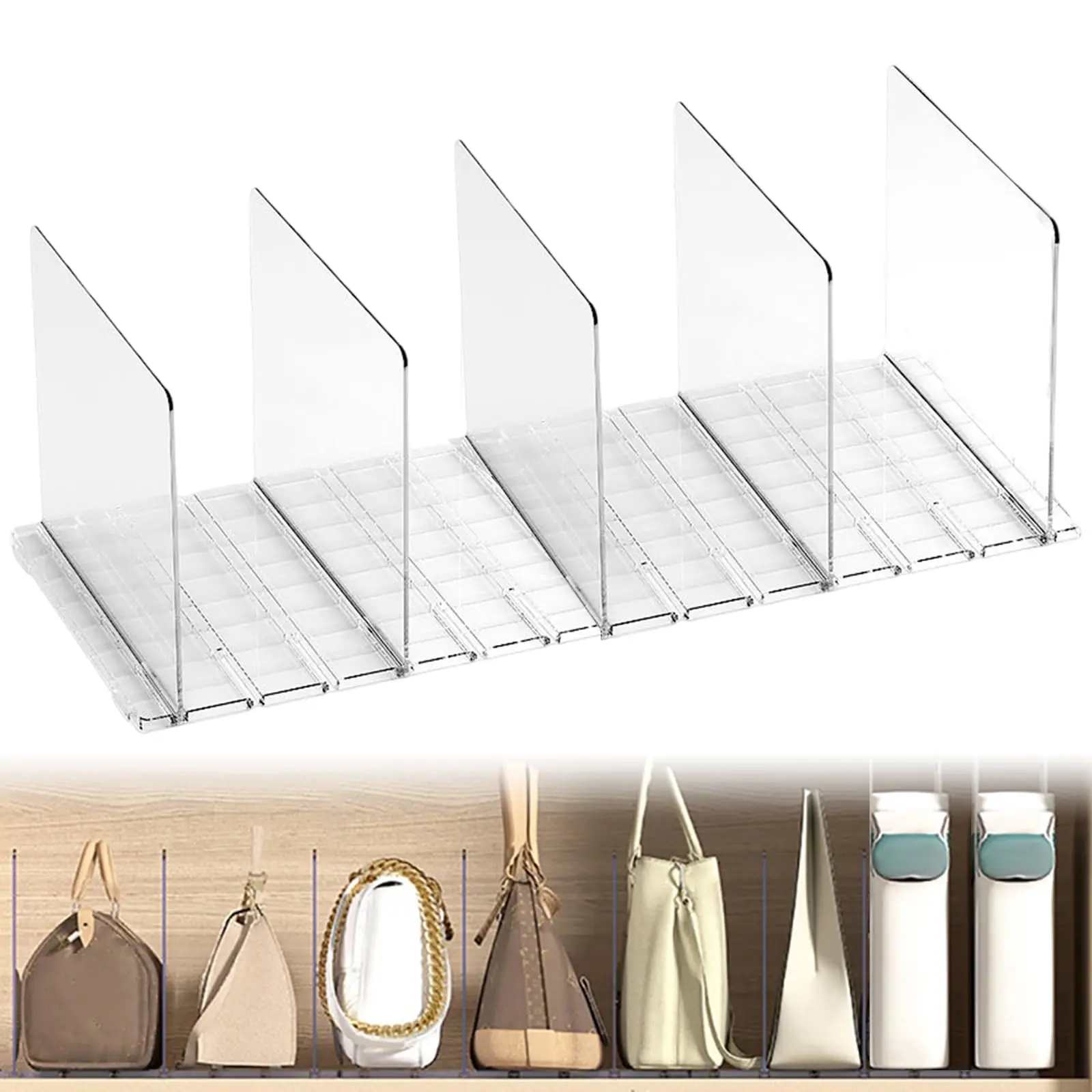 5pcs Shelf Dividers for Closets Plastic Transparent Handbag Purse Bag Clothes Divider Shelf Clear Removable Shelf Separators